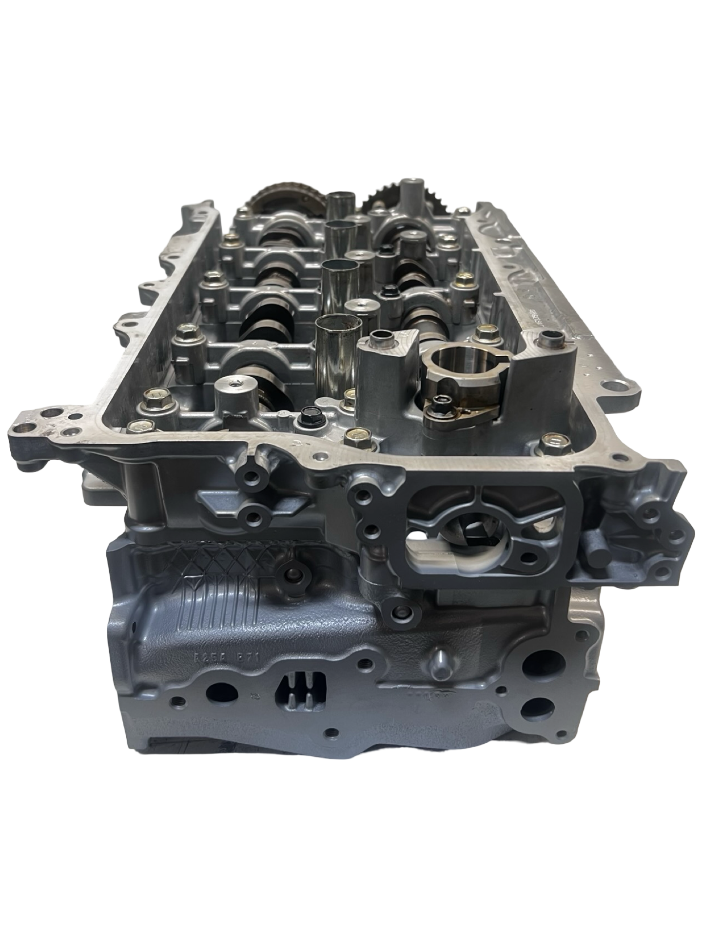 Rear view of remanufactured Toyota A25A 2.5L DOHC cylinder head for Camry, RAV4, Avalon, Highlander, Sienna, Lexus ES, and NX (2017–2025)