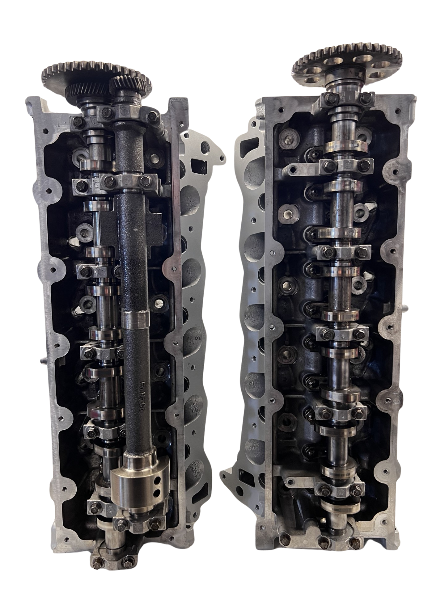 Top view of cylinder heads with gears for a Ford 6.8L Casting #RF-F7UE (SOLD IN PAIR)