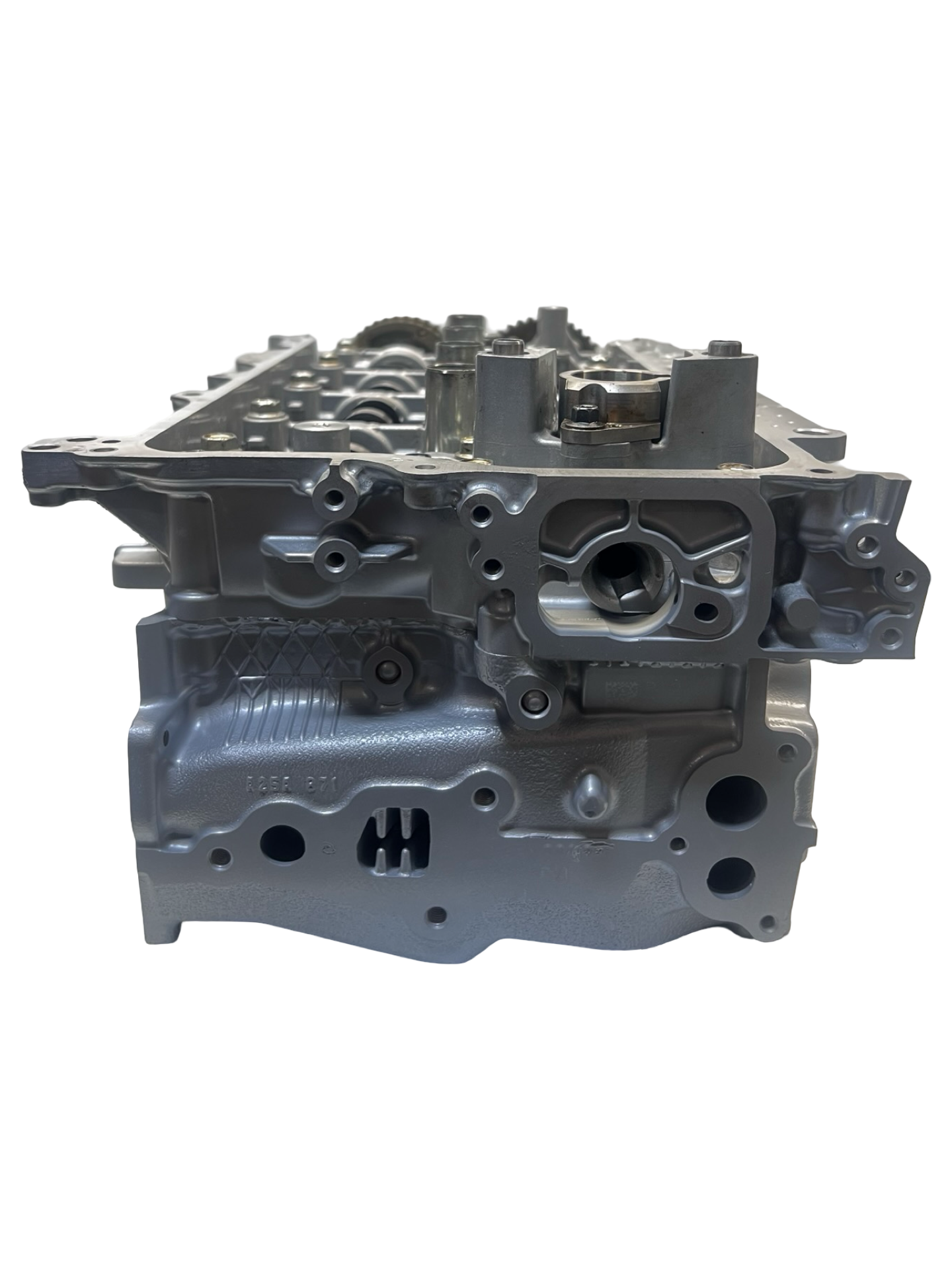 Rear view of remanufactured Toyota A25A 2.5L DOHC cylinder head for Camry, RAV4, Avalon, Highlander, Sienna, Lexus ES, and NX (2017–2025)
