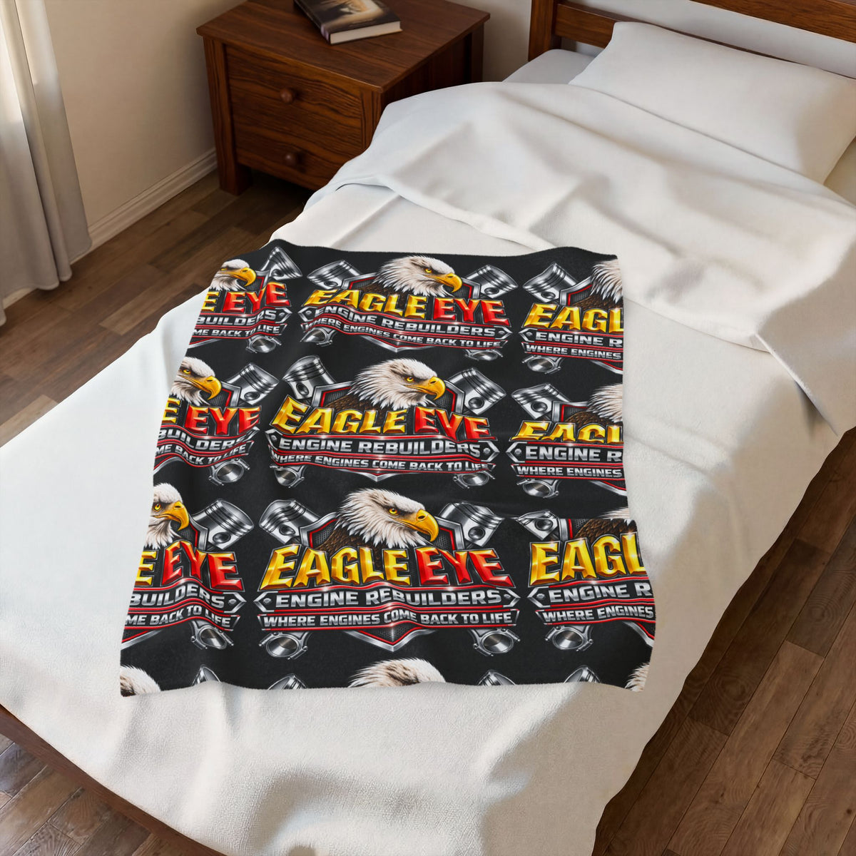 Eagle Eye Engine Rebuilders Velveteen Plush Blanket — Cozy Mechanic Garage Throw