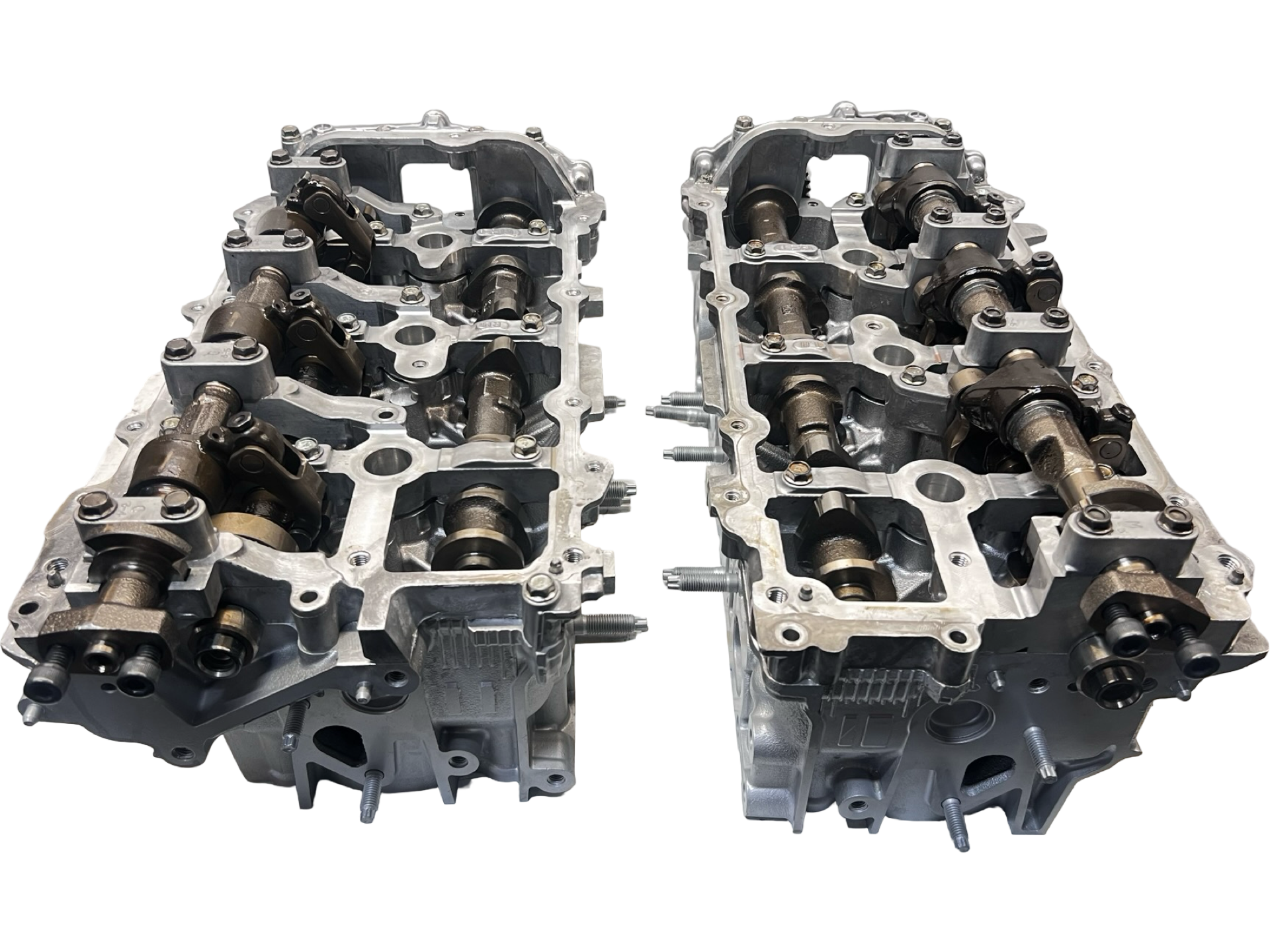 Top rear view of Nissan Infiniti G37 3.7 DOHC V6 Cylinder Heads Cast# EYO Complete 2008 - 2020